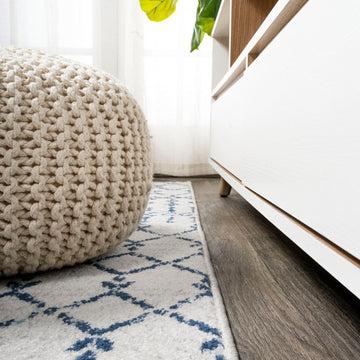 Moroccan Hype Boho Vintage Diamond Area Rug Cream/Navy